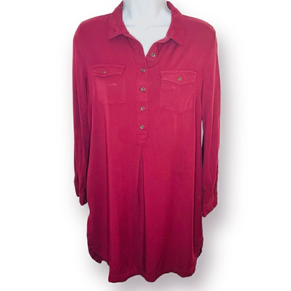 Old Navy Half Button Down Tunic Shirt Dress Pinot Maroon Red S